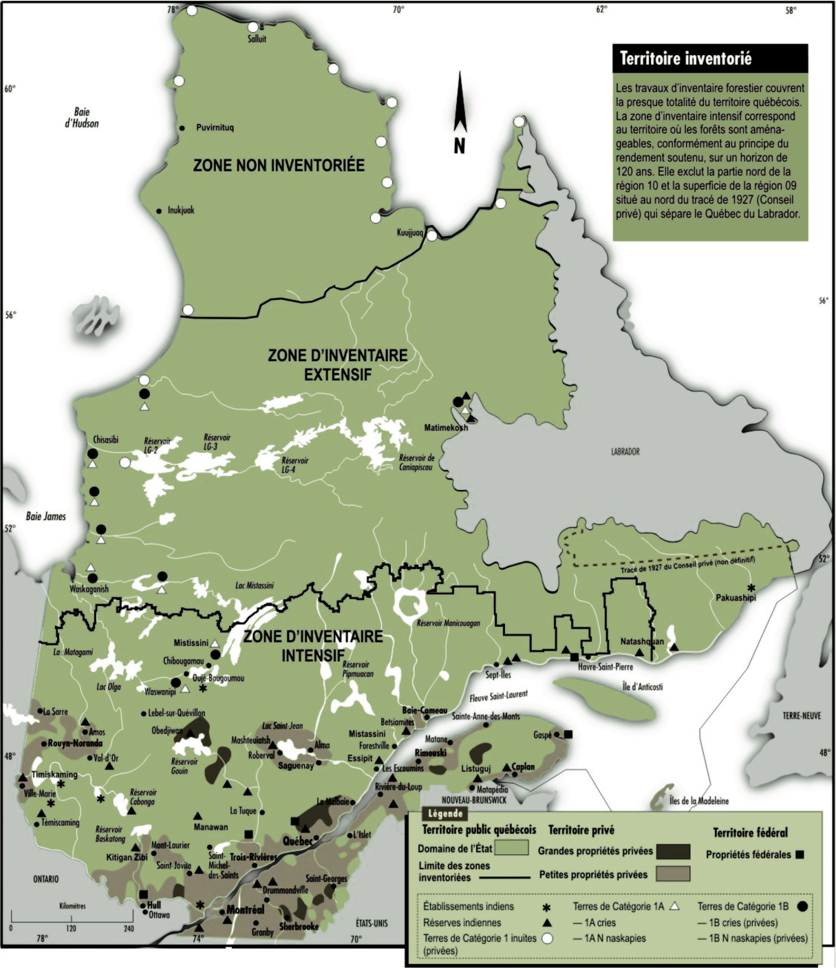 La zone d’inventaire intensif de la forêt québécoise se trouve au sud du 52ième parallèle.